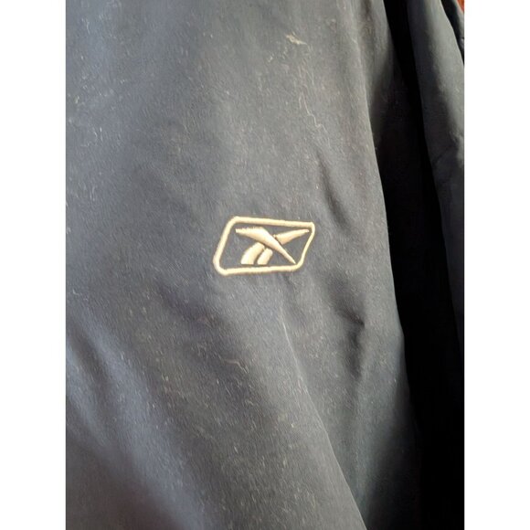 Reebok Navy Blue Pullover V-Neck Windbreaker Jacket Zip Pockets Mens Size XL - Picture 2 of 8